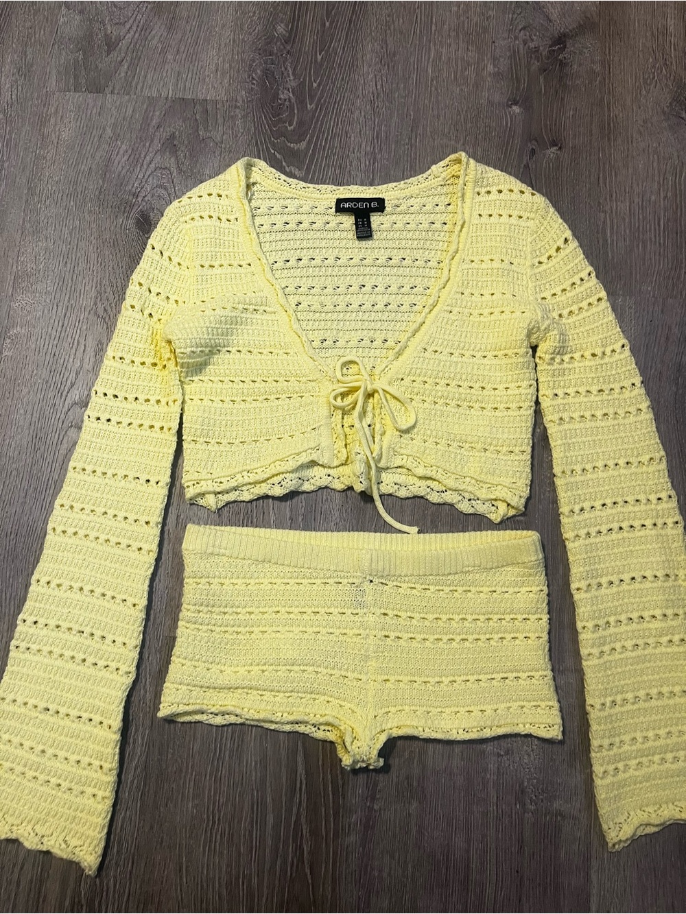 Ardene Light Yellow Crochet Tie-Front Crop Top